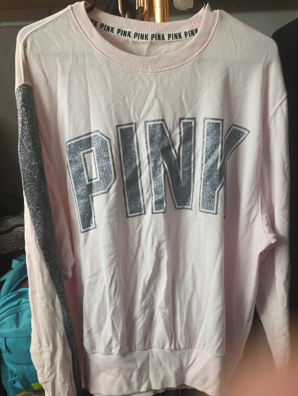 Victoria's Secret PINK Light Pink Sweatshirt with Silver Glitter Logo